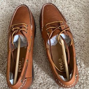 Men’s tan polo Ralph Lauren dress shoes